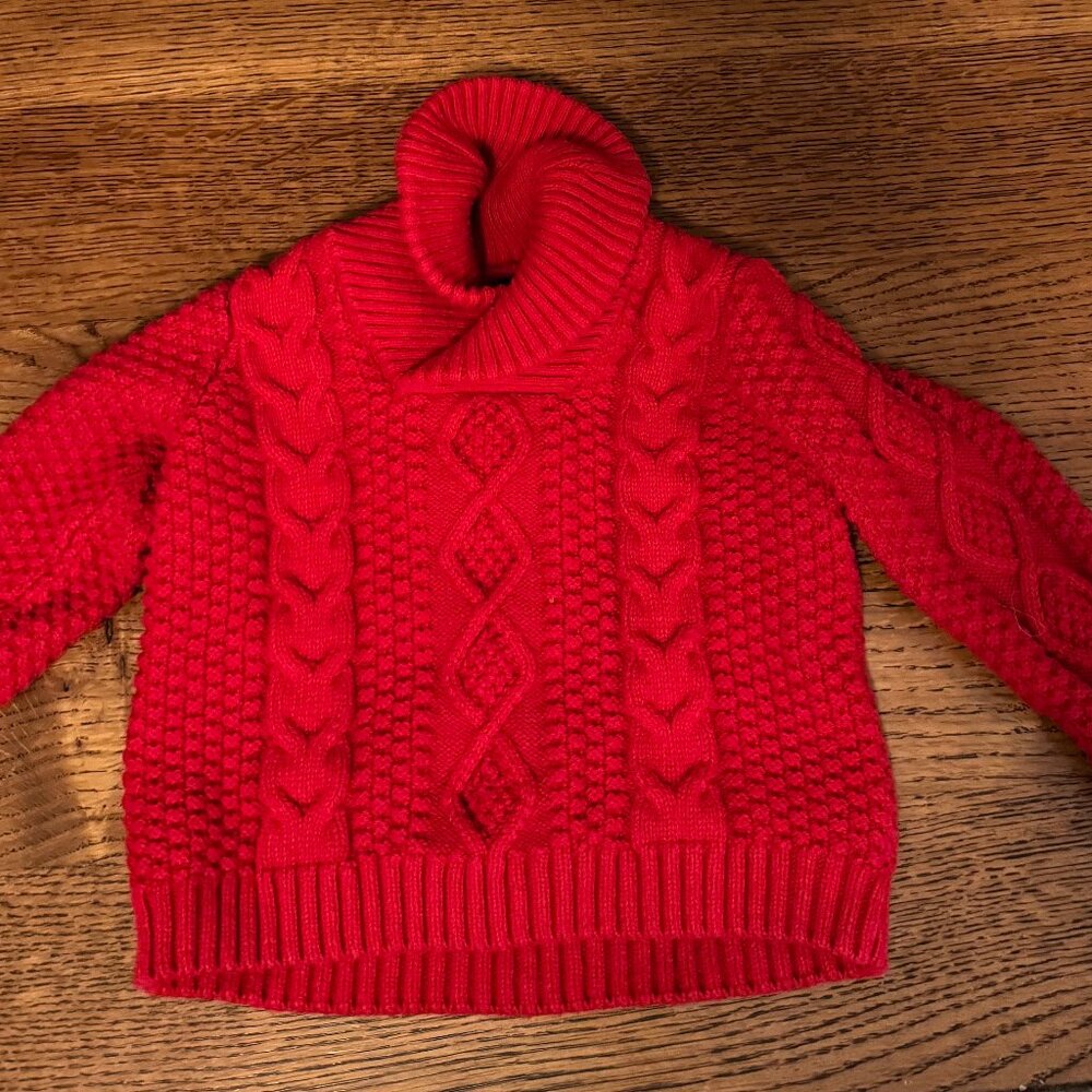 Janie and Jack -  Red Cable Knit Shawl Collar Sweater- 12-18m